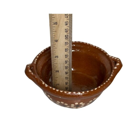 Handmade Terracotta Lidded Bowl | Mexican Folk Pottery Cazuela Repaired Handle - Picture 6 of 9